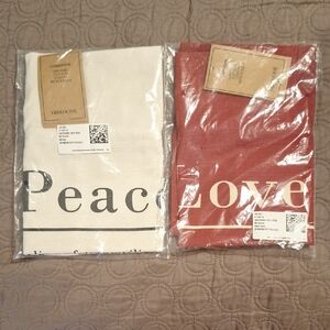 H&M Home 'Peace' & 'Love' Cotton Tea Towels - White & Red